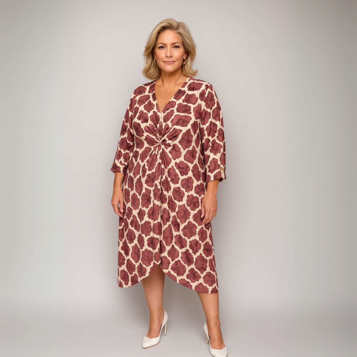Pink Giraffe  Loose Fitting V-Neck Knot Front Dress