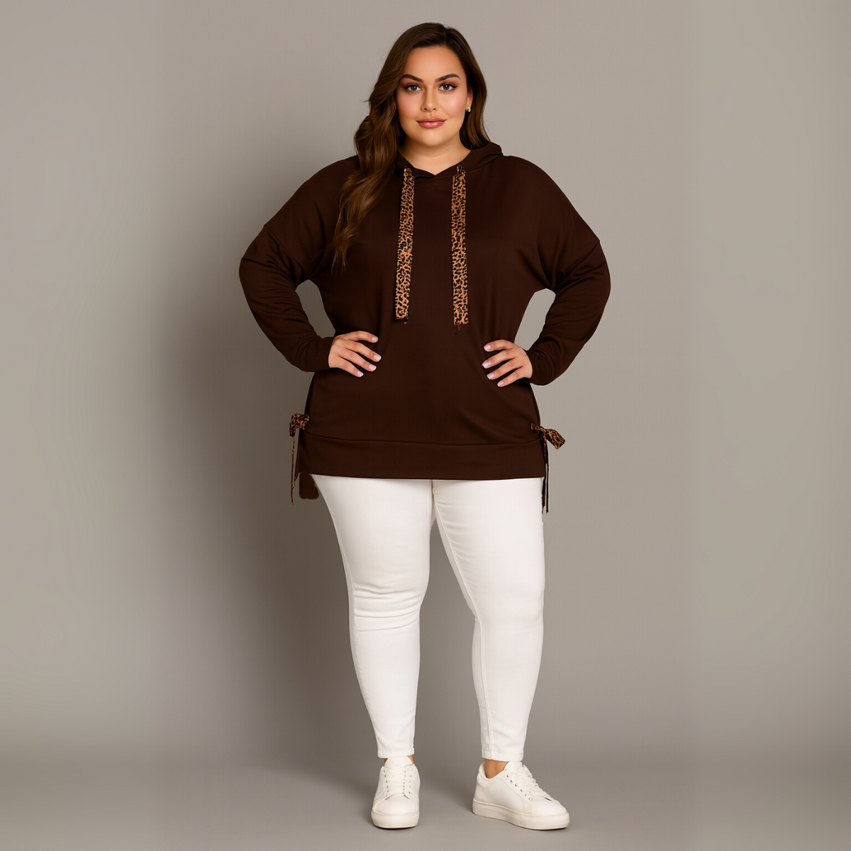Super Soft Long Hoodie with Leopard Bows