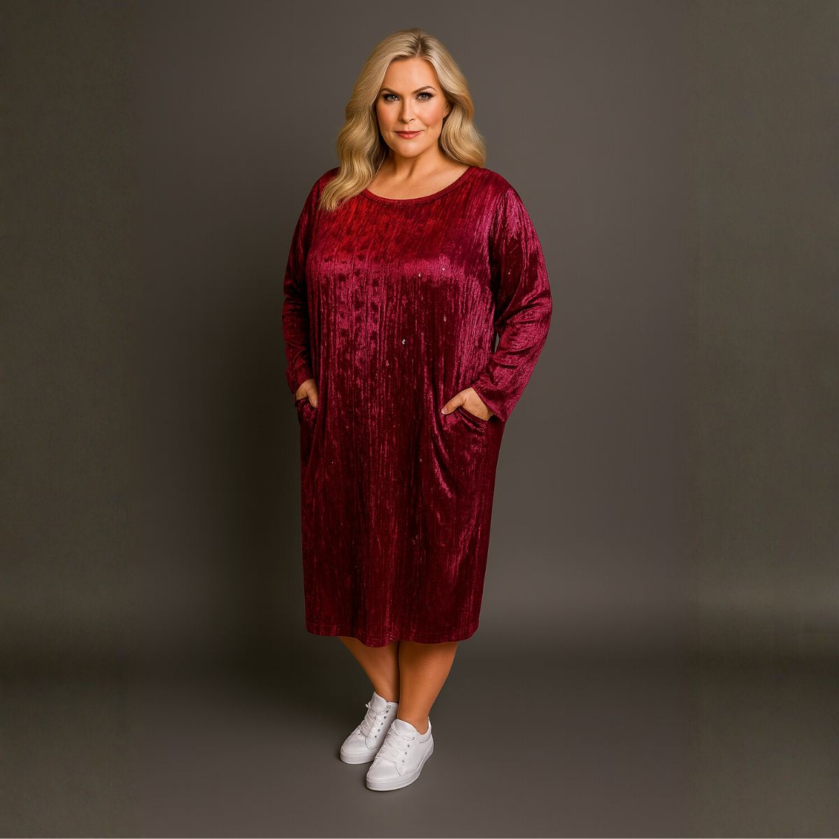 Velvet Loose Fitting Dress with Sequins RockThoseCurves Velvet Loose Fitting Dress with Sequins RockThoseCurves