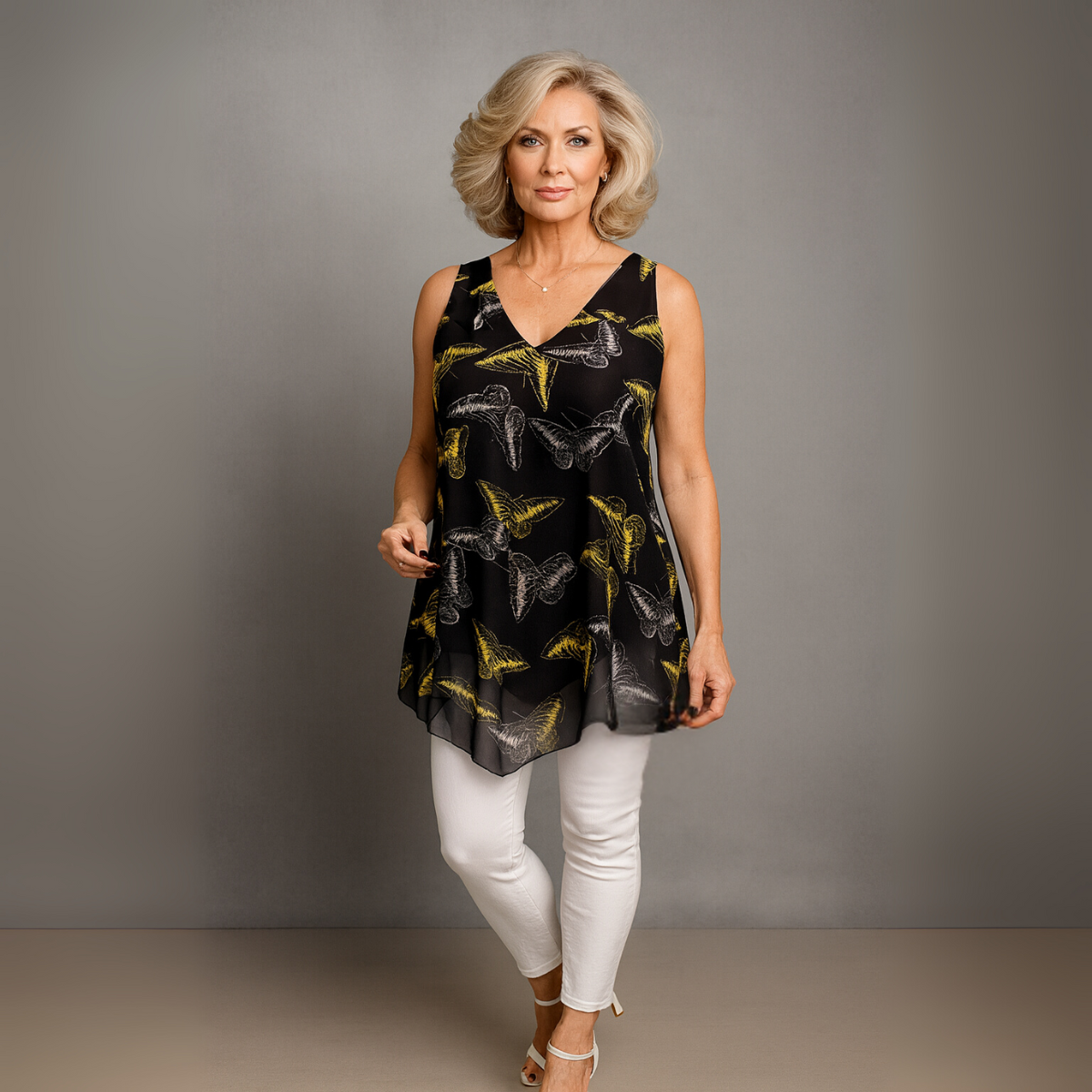 Chiffon V Hem Sleeveless Lined Blouse