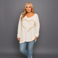 Oversized V-Neck Knitted Jumper with Gold Heart