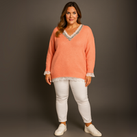 Super Soft V neck Jumper with Lace and Jewels