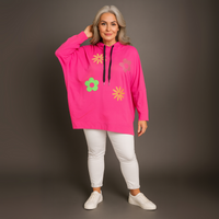 Bright Flowers to Front Long Length Hoodie