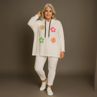 Bright Flowers to Front Long Length Hoodie