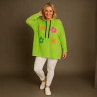 Bright Flowers to Front Long Length Hoodie