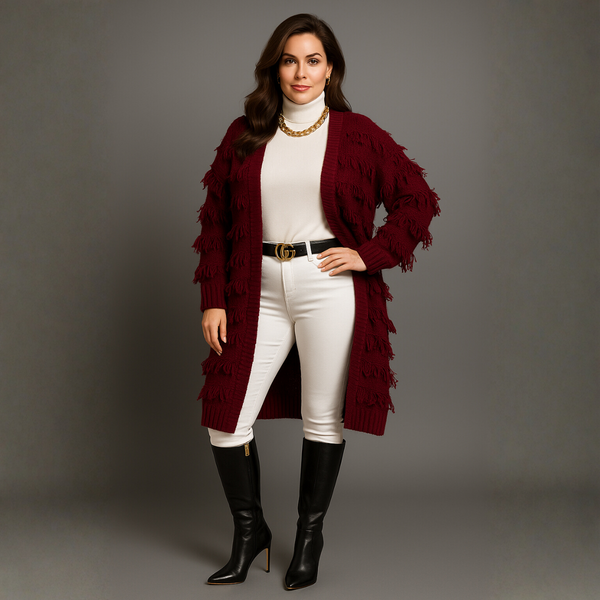Tassel Covered Open Front Duster Cardigan