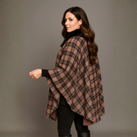 Tartan Fleece Oversized Poncho / Cape with Faux Fur Collar