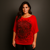 Batwing Oversized Off-Shoulder Sparkly Leopard Print Top