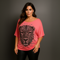 Batwing Oversized Off-Shoulder Sparkly Leopard Print Top