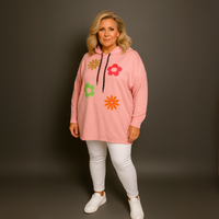 Bright Flowers to Front Long Length Hoodie