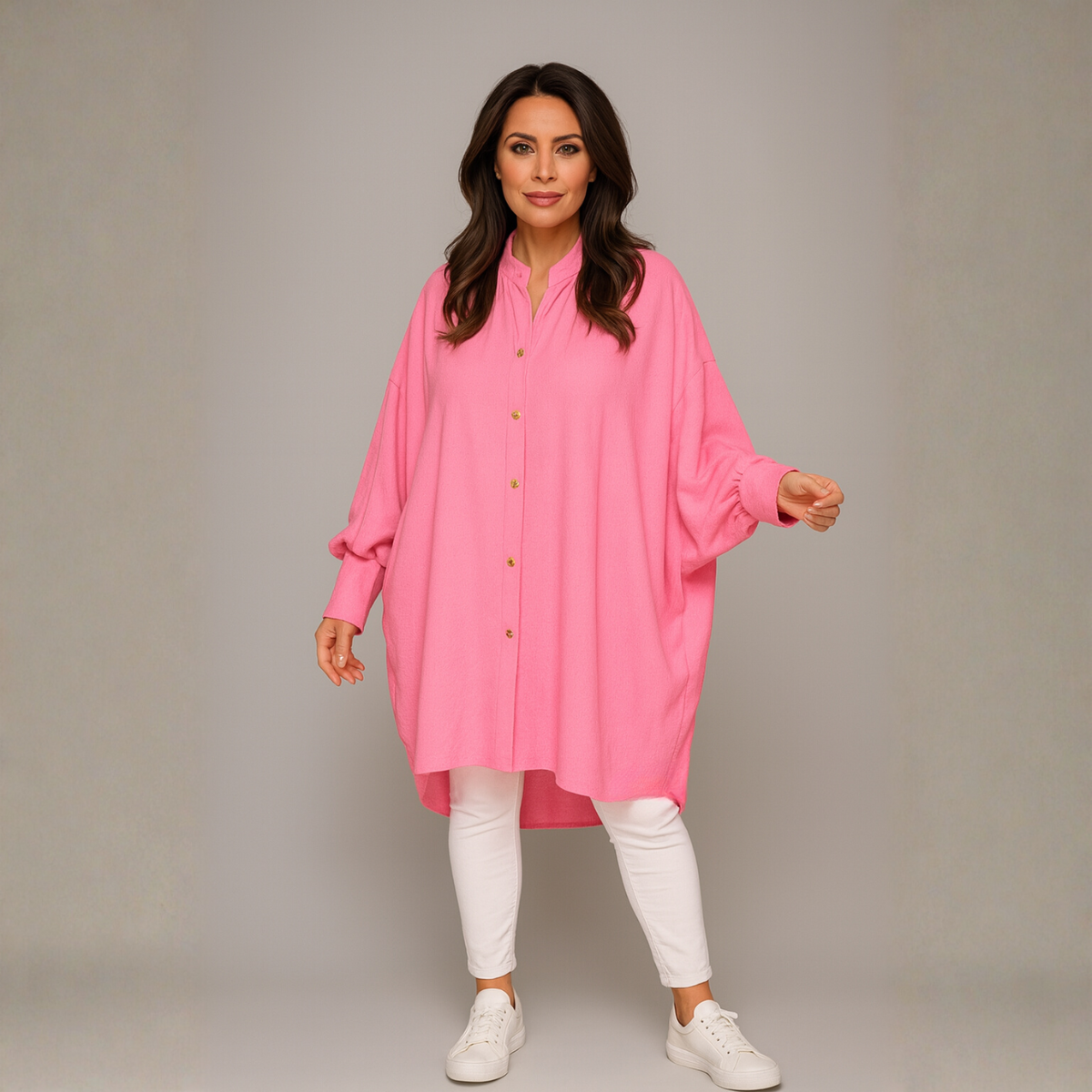 Oversized Plus-Size Shirt with Feature Cuffs