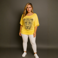 Batwing Oversized Off-Shoulder Sparkly Leopard Print Top