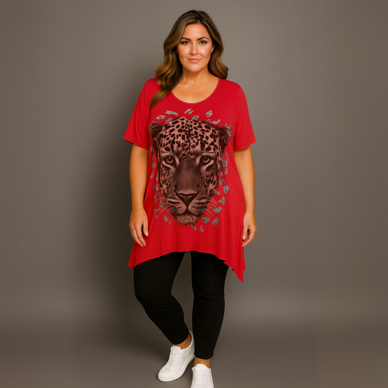 Hanky Hem Long Length Leopard Print Top