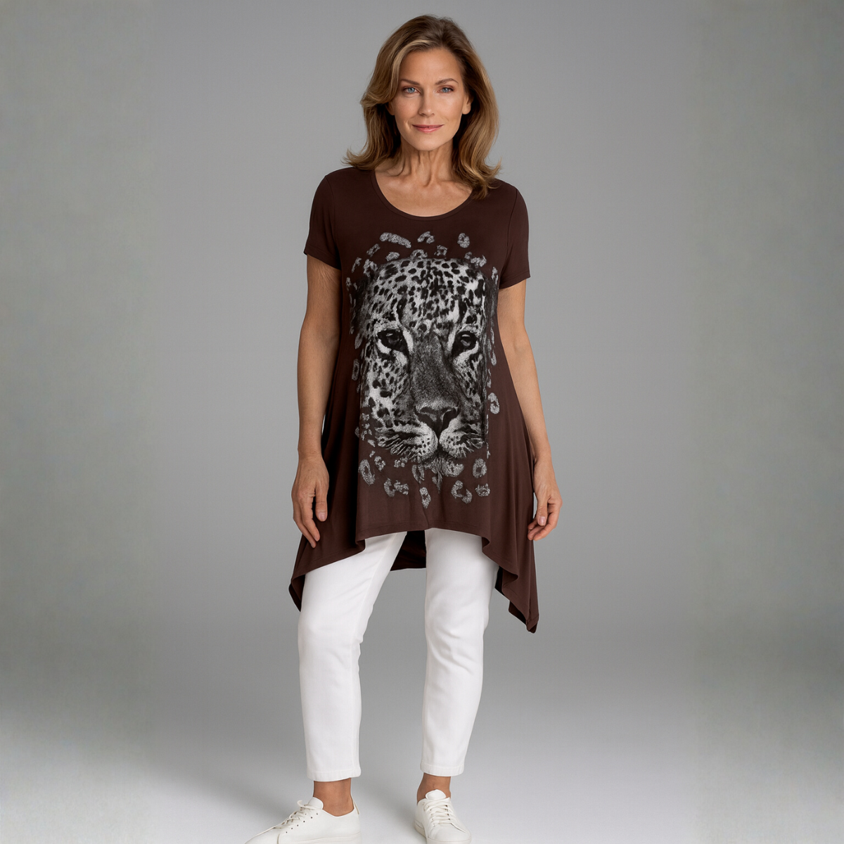 Hanky Hem Long Length Leopard Print Top