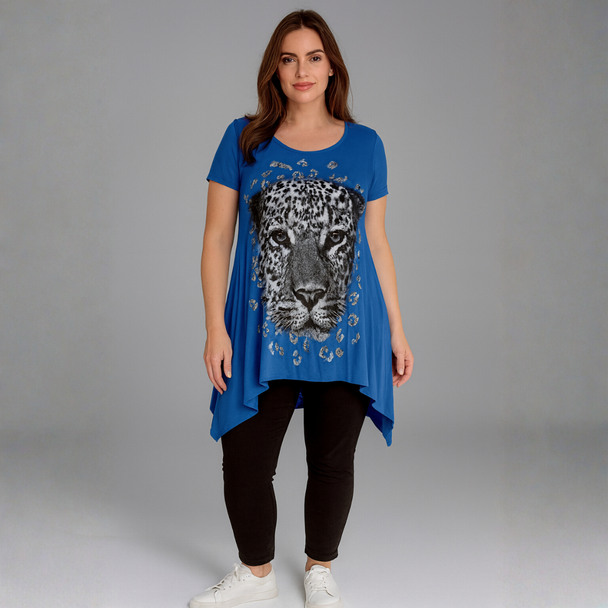 Hanky Hem Long Length Leopard Print Top
