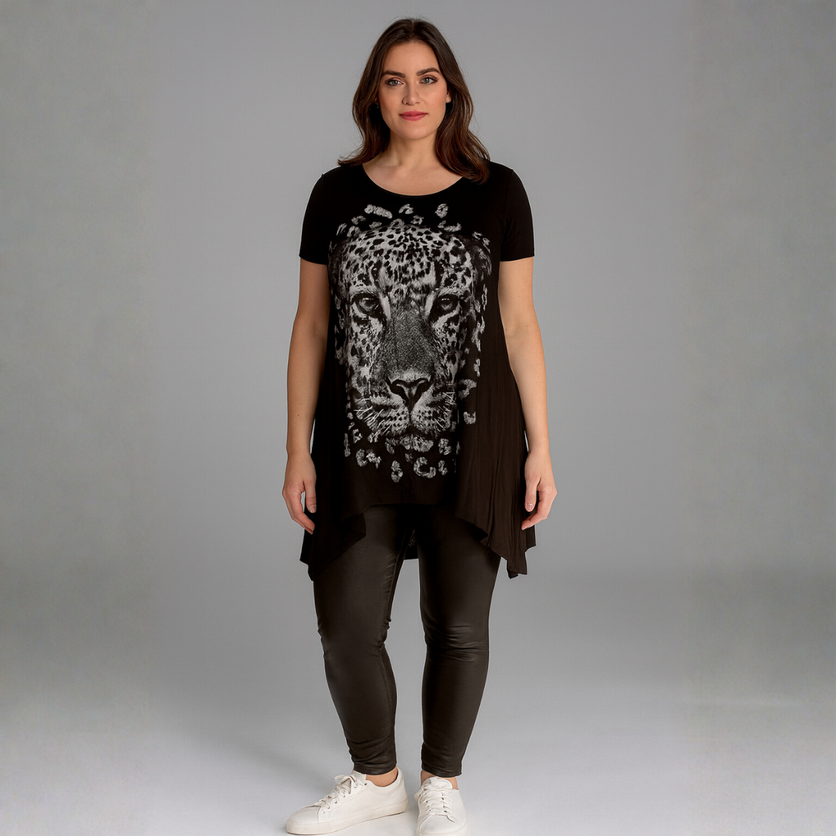 Hanky Hem Long Length Leopard Print Top