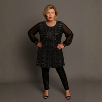 Black Chiffon Sleeve Long Top with Foil Sequins