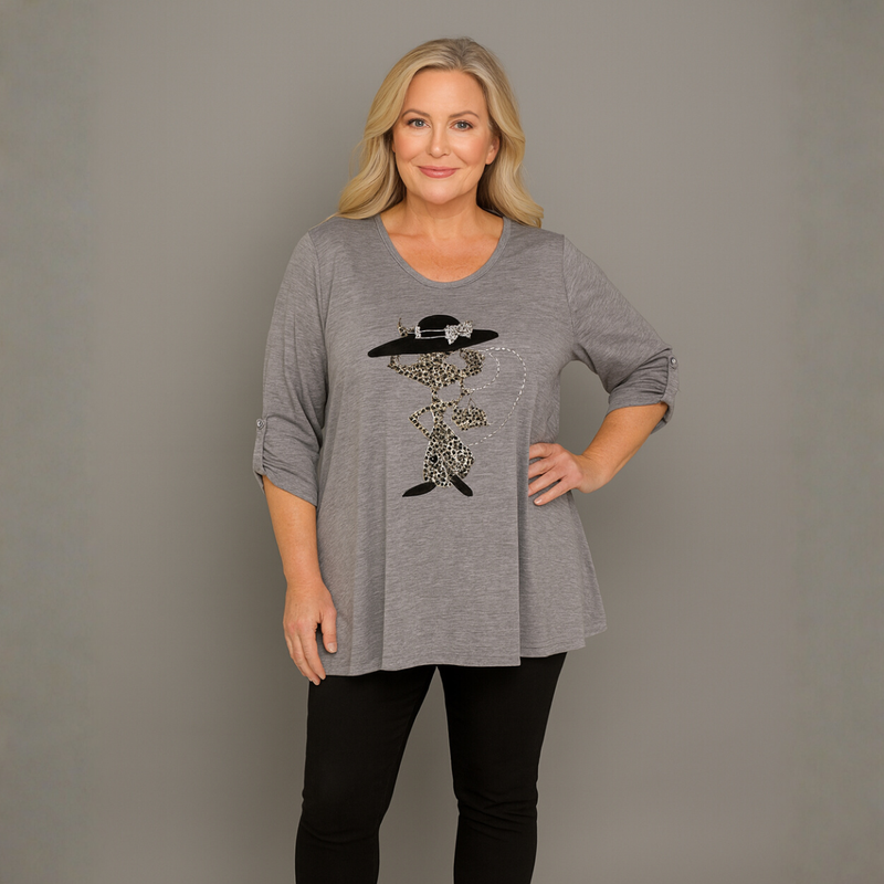 Cat in a Hat Button Sleeve Swing Top