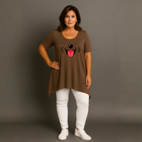 Fun Dog Face Long Length Hanky Hem Swing Top