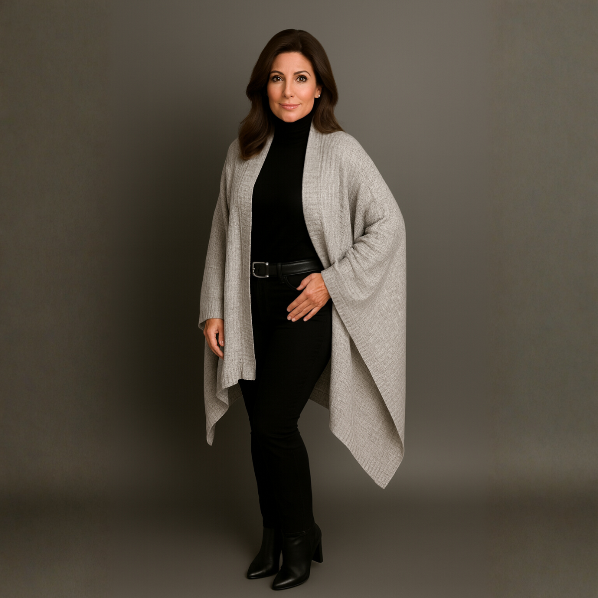 Grey Square Knitted Throw Over Shawl / Jacket