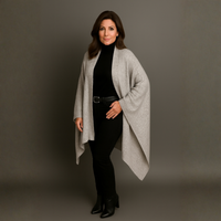 Grey Square Knitted Throw Over Shawl / Jacket
