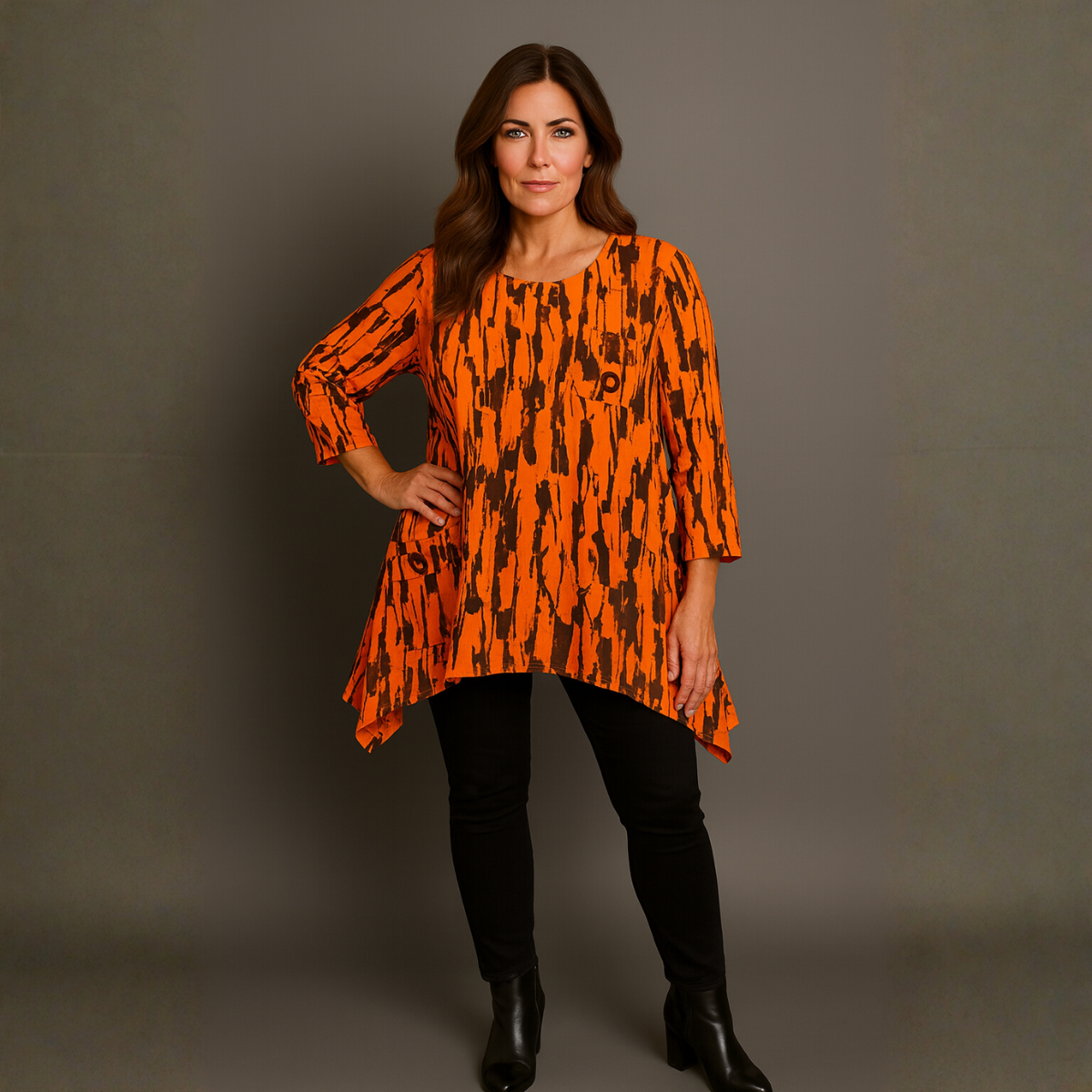 Button Pockets Cotton Hanky Hem Blouse