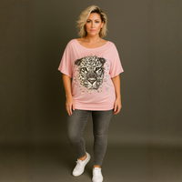 Batwing Oversized Off-Shoulder Sparkly Leopard Print Top