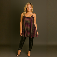 Sparkly Striped Strappy Long Length Swing Top