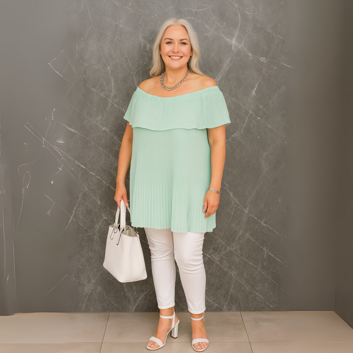Crinkled Pleated Long Off Shoulder Top