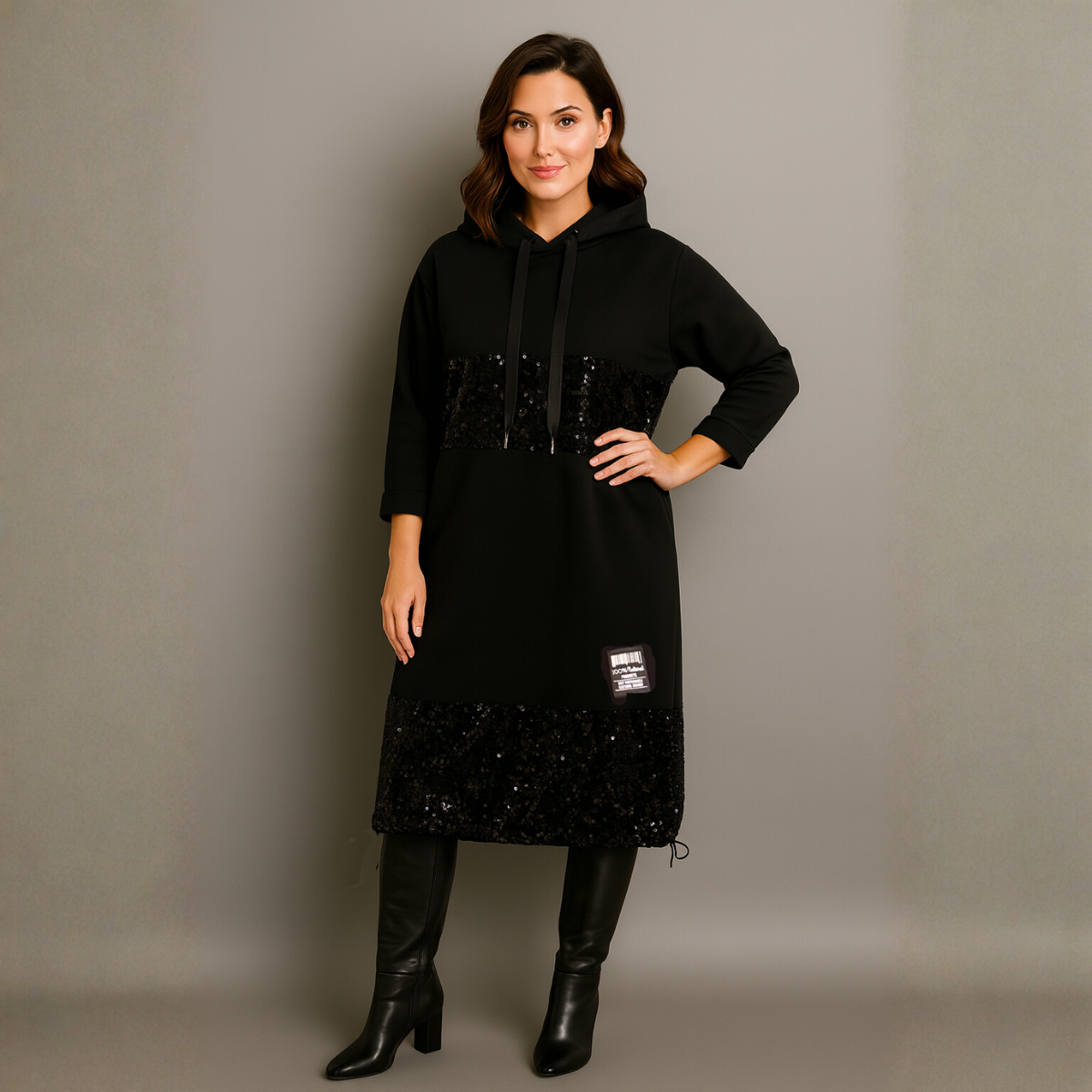 Sequin Panel Dress with Hood