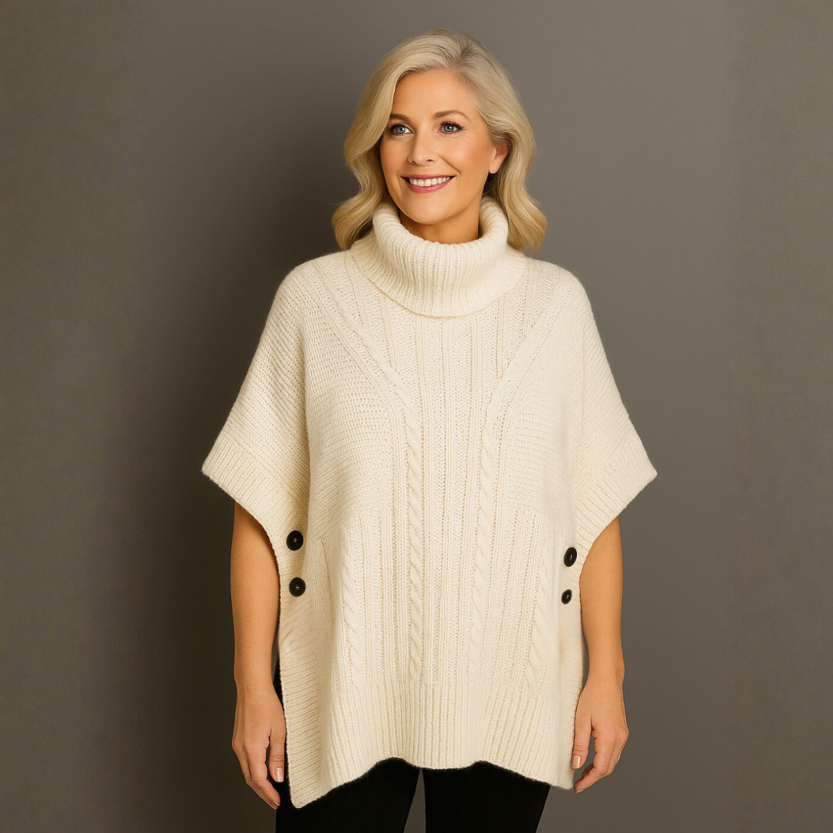 Chunky Knit Polo Neck Poncho / Jumper