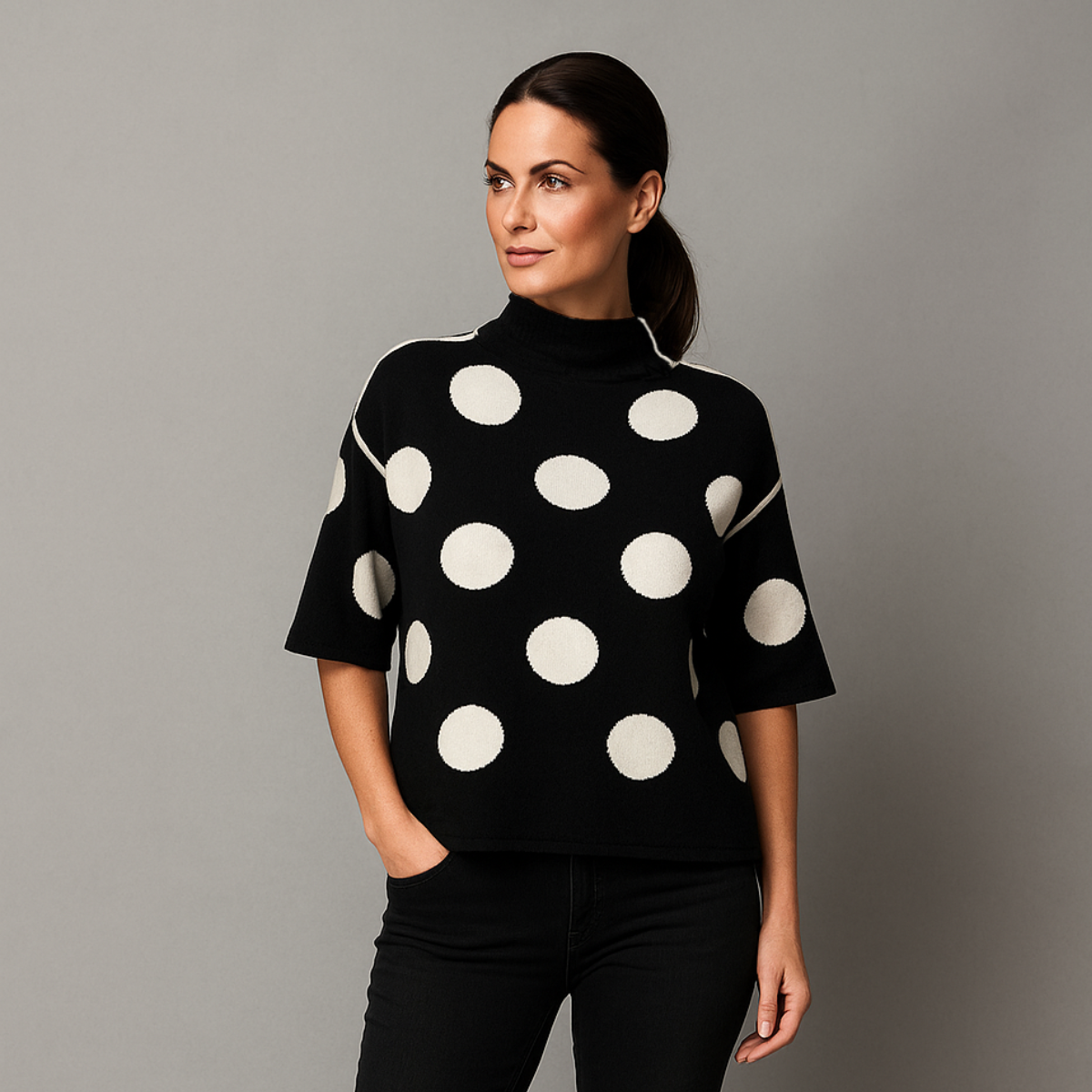 Turtle Neck Luxury 1/2 Sleeve Jumper with Large Spots