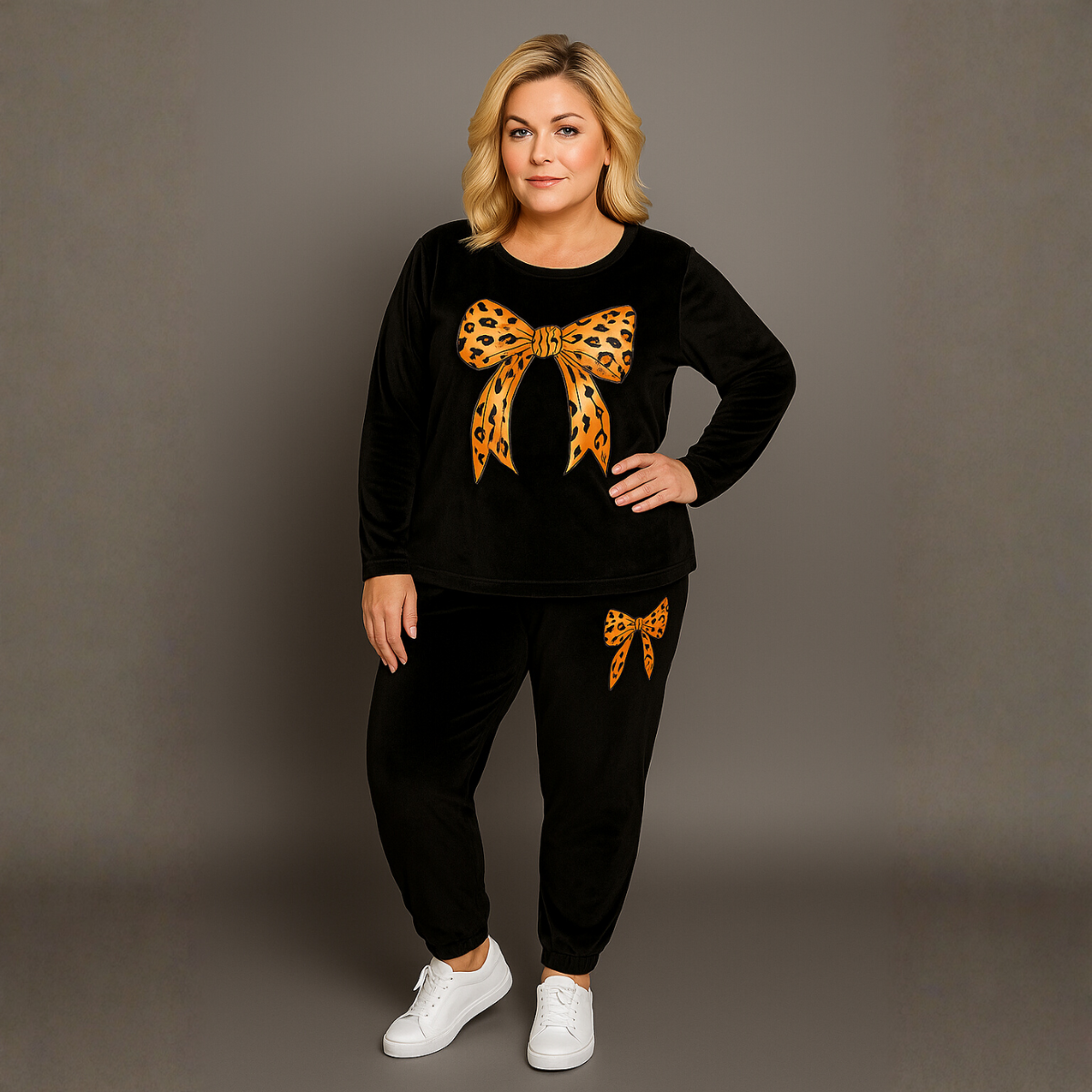 Velour Tracksuit with Bow Print