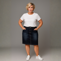 Dark Blue Denim Skirt with Studded Butterfly Pockets