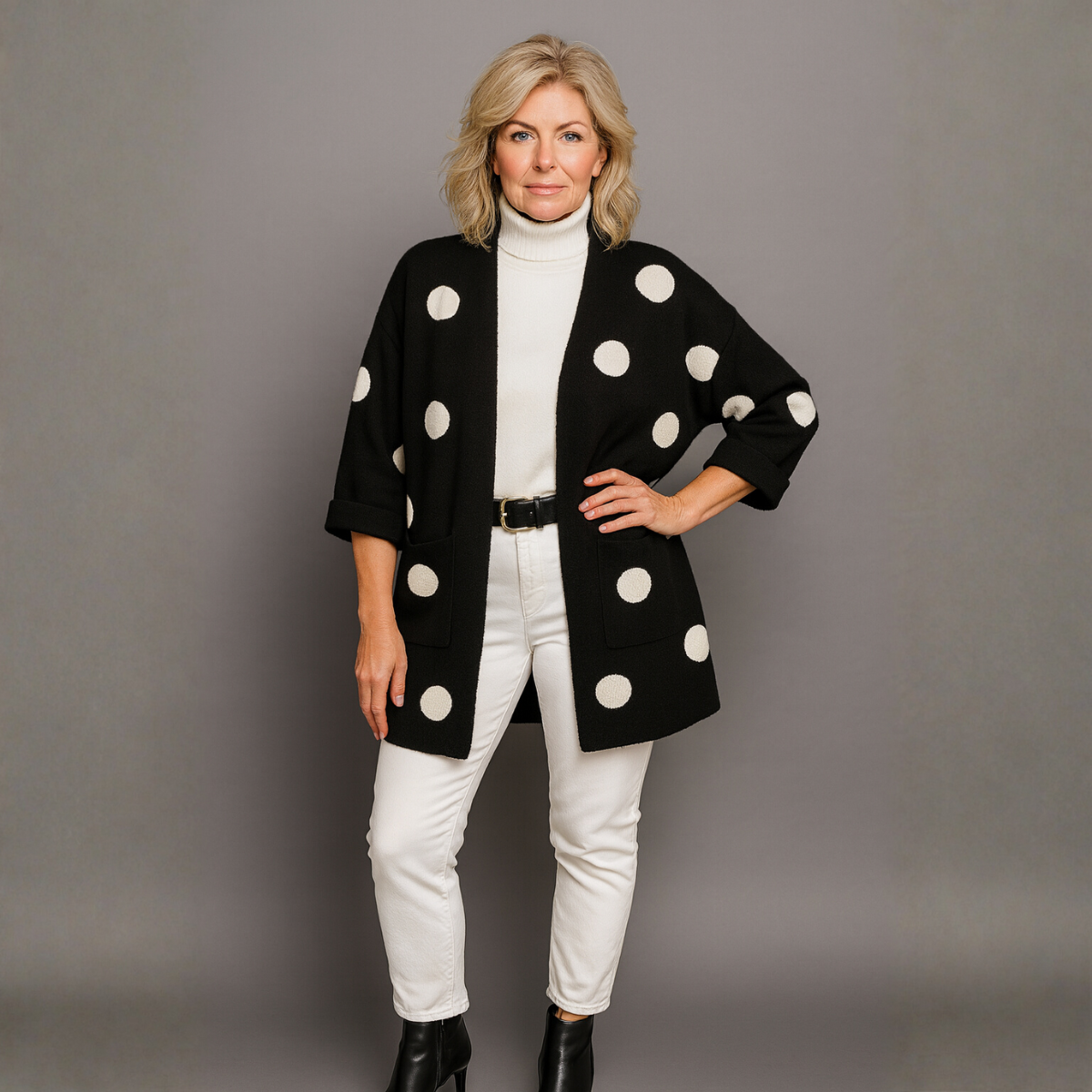 Luxury Open Neck Spot Print Cardigan