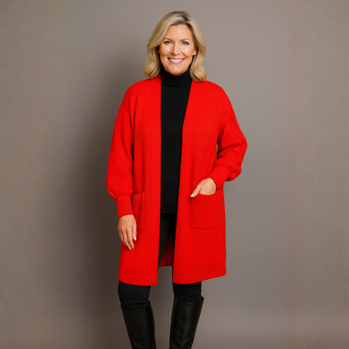 Luxury Cable Sleeve Pocket Front Duster Cardigan