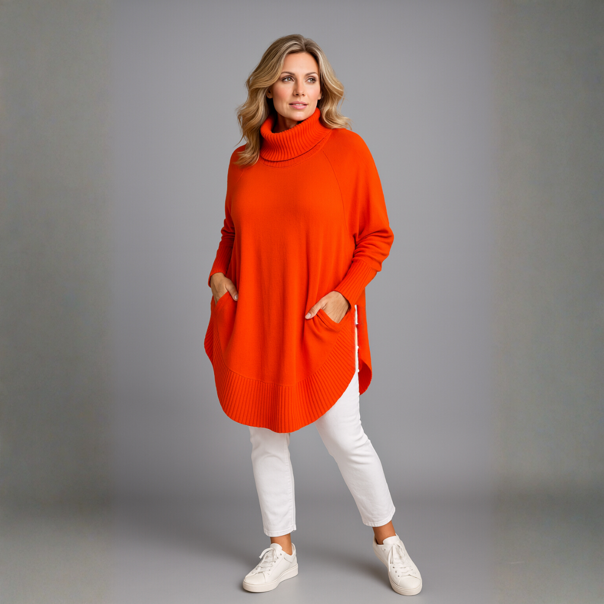 Bright Orange Super Soft Polo Neck Jumper