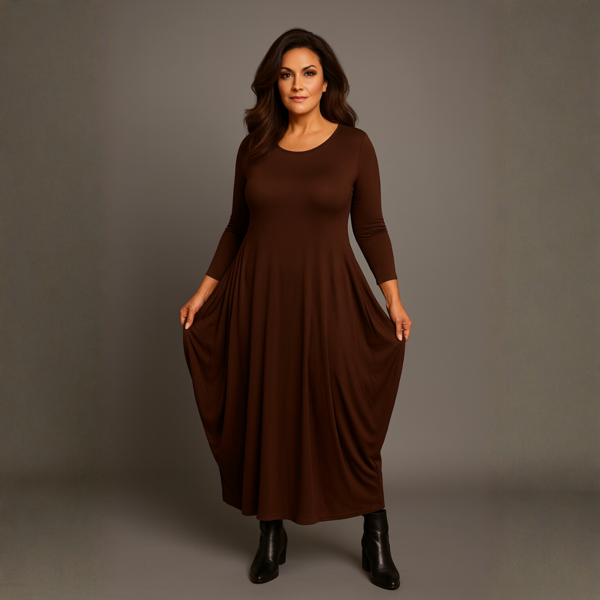 Long Sleeve Calf Length Dress