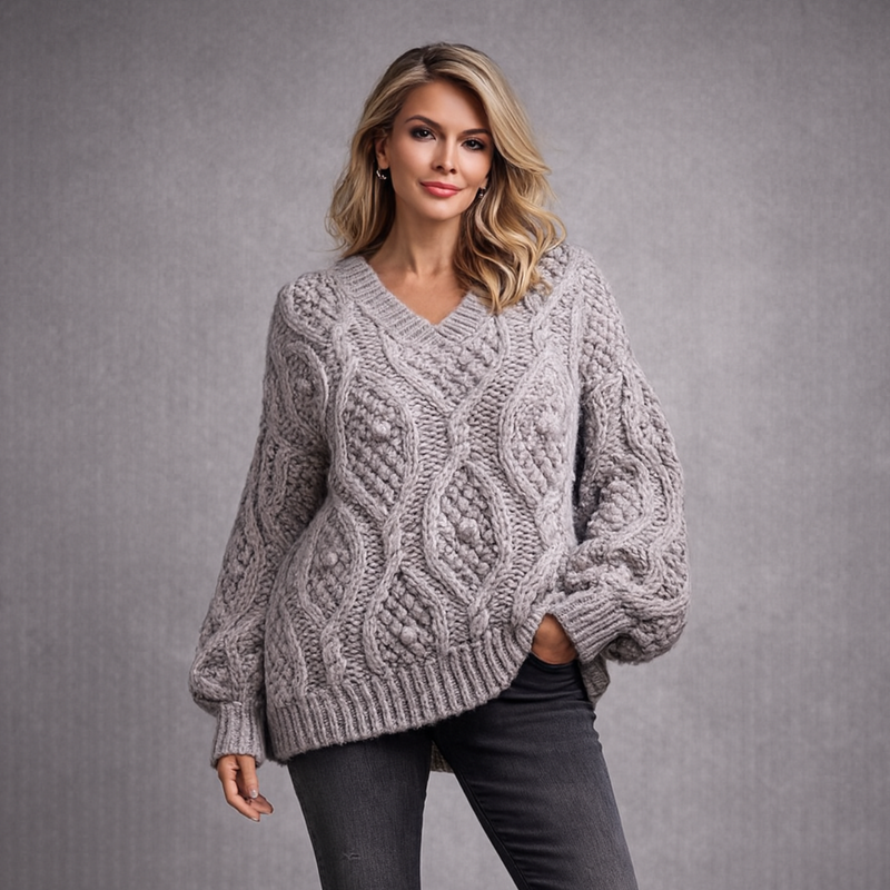 Luxury V-Neck Super Chunky Heavyweight Cable Jumper