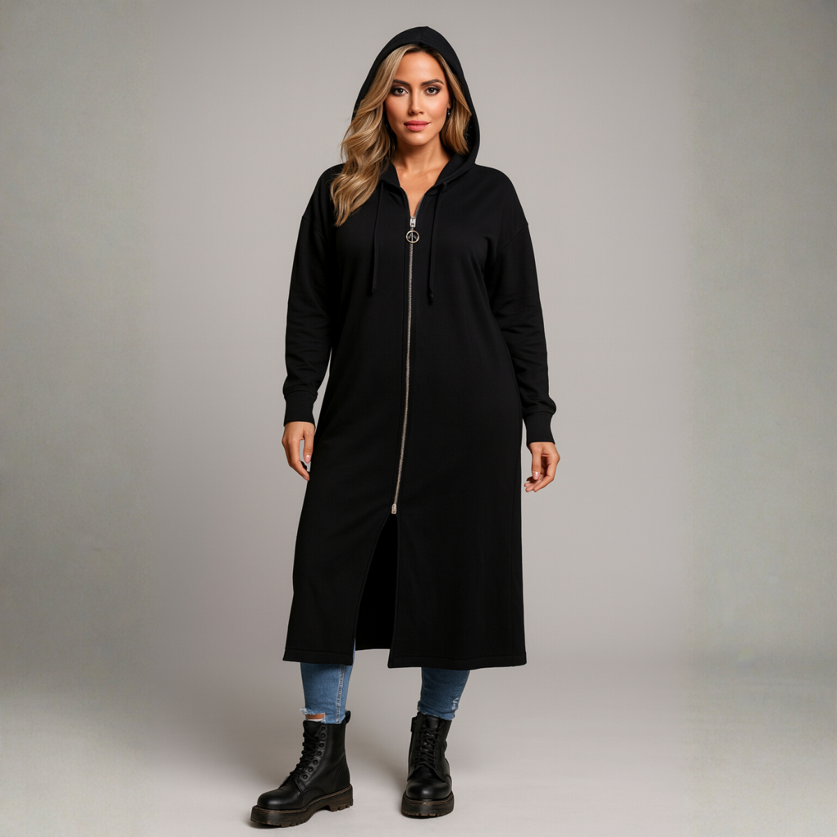 Long Duster Zip Up Hoodie Jacket
