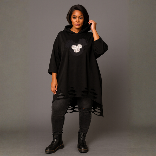 Cut Out Hem Dipped Hem Loose Fitting Hoodie