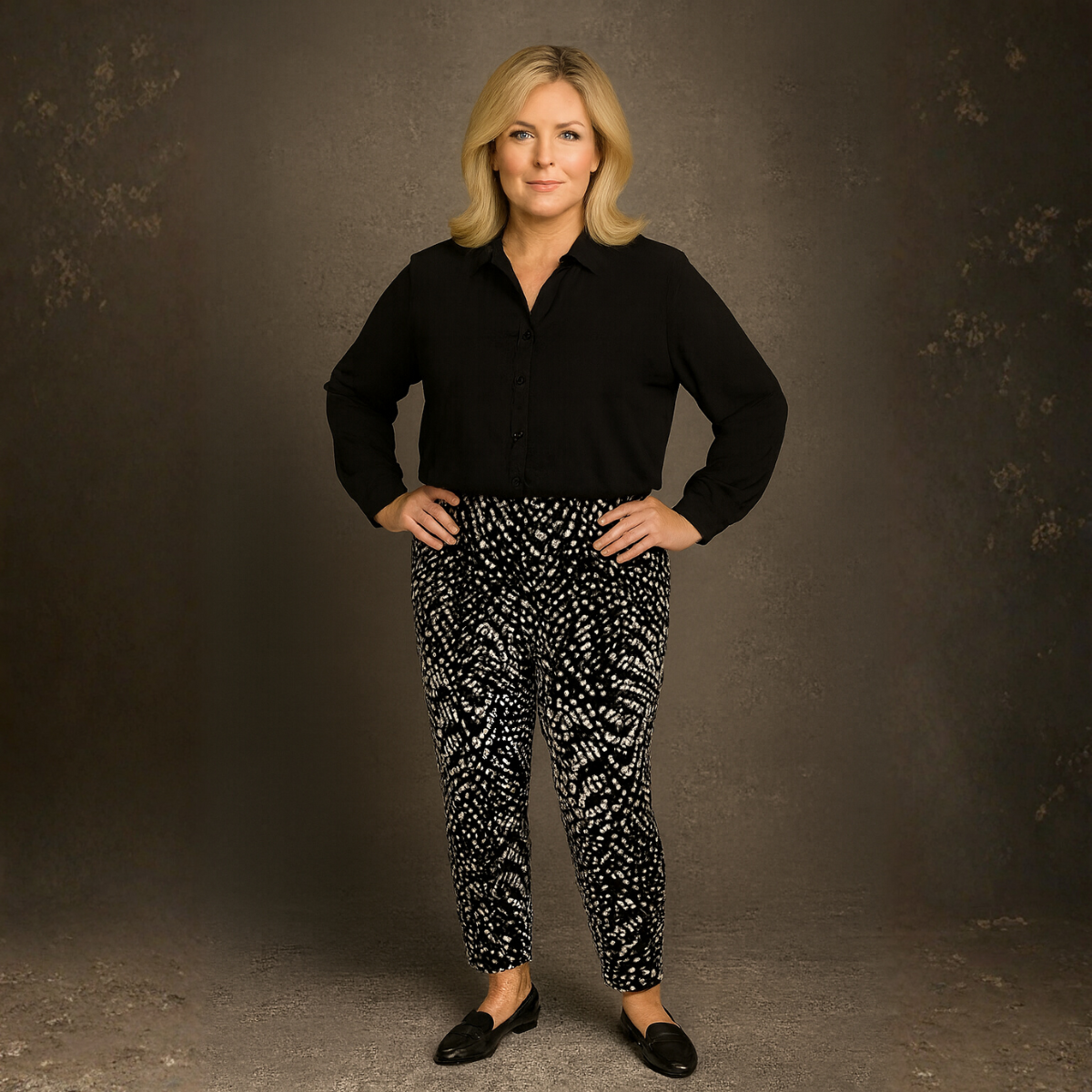 Black Stone Speckled Elastic Waist Trousers