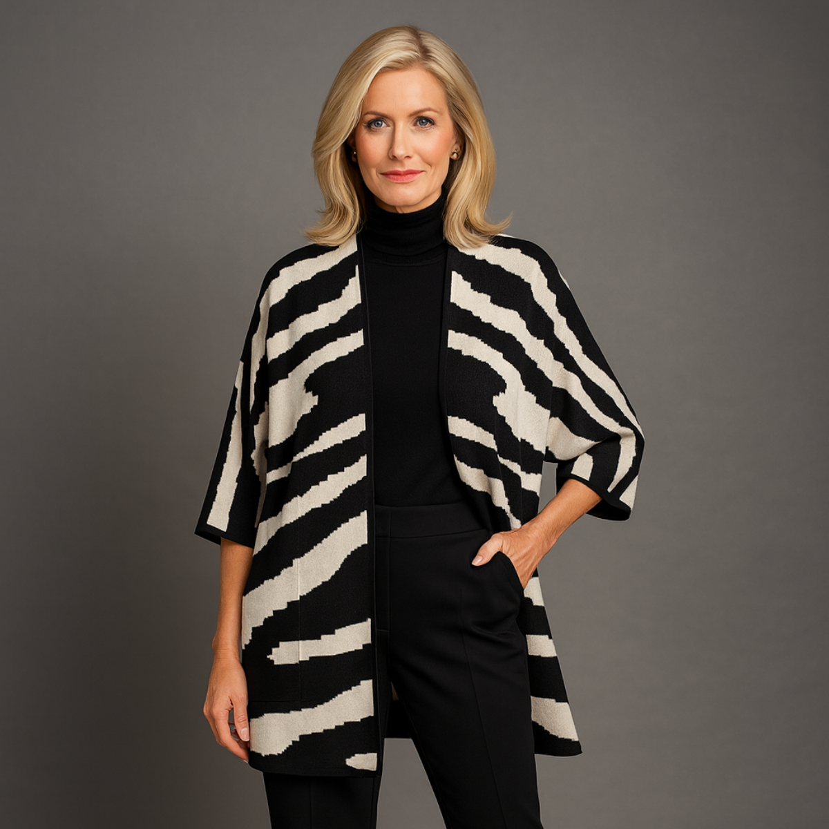 Luxury Open Neck Zebra Print Cardigan