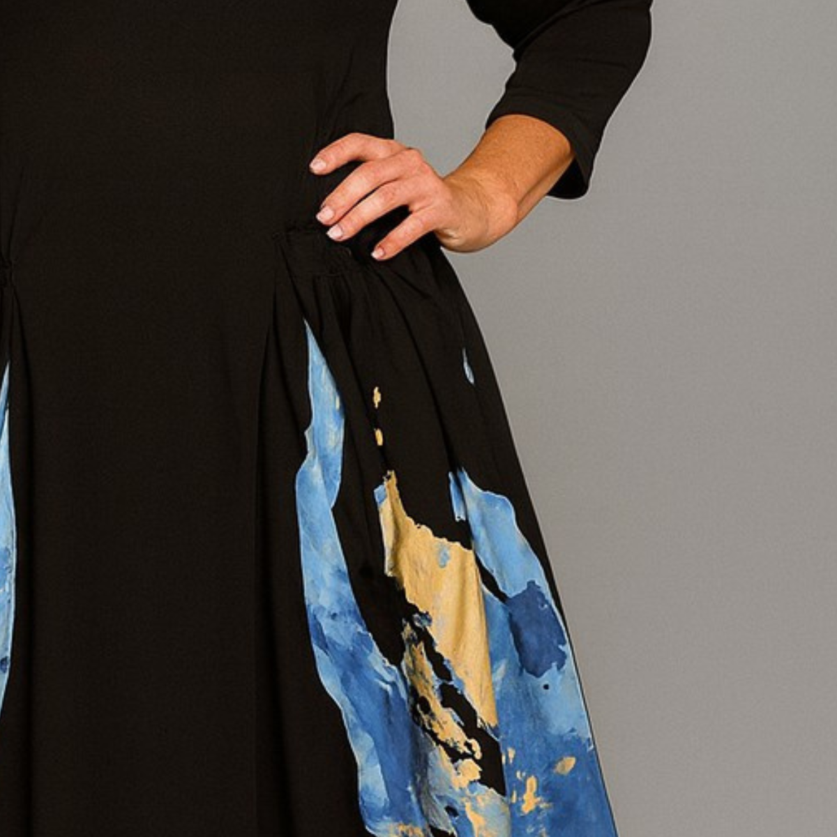 Black Paint Splash Dress with Drawstring Pocket