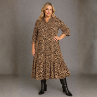 Leopard Print V-Neck Frilled Hem Dress