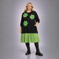 Black Dress with Applique and Pleated Skirt