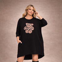 Soft Lightweight Jumper Dress with sequin Teddy Bear