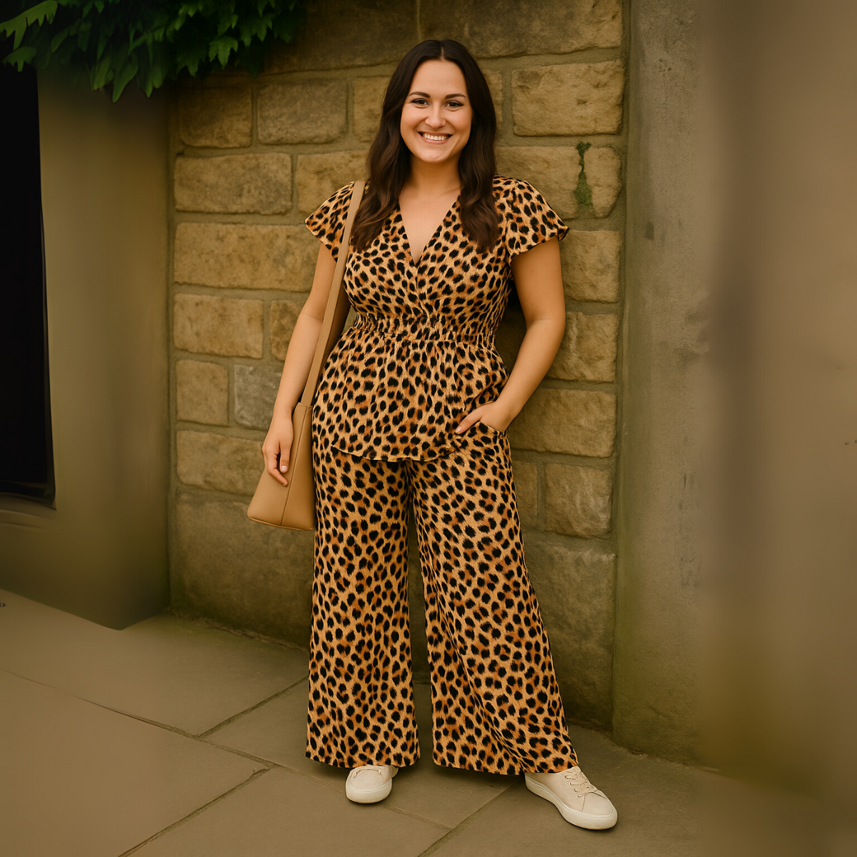 Two Piece Set Pocket Palazzo and Peplum Blouse