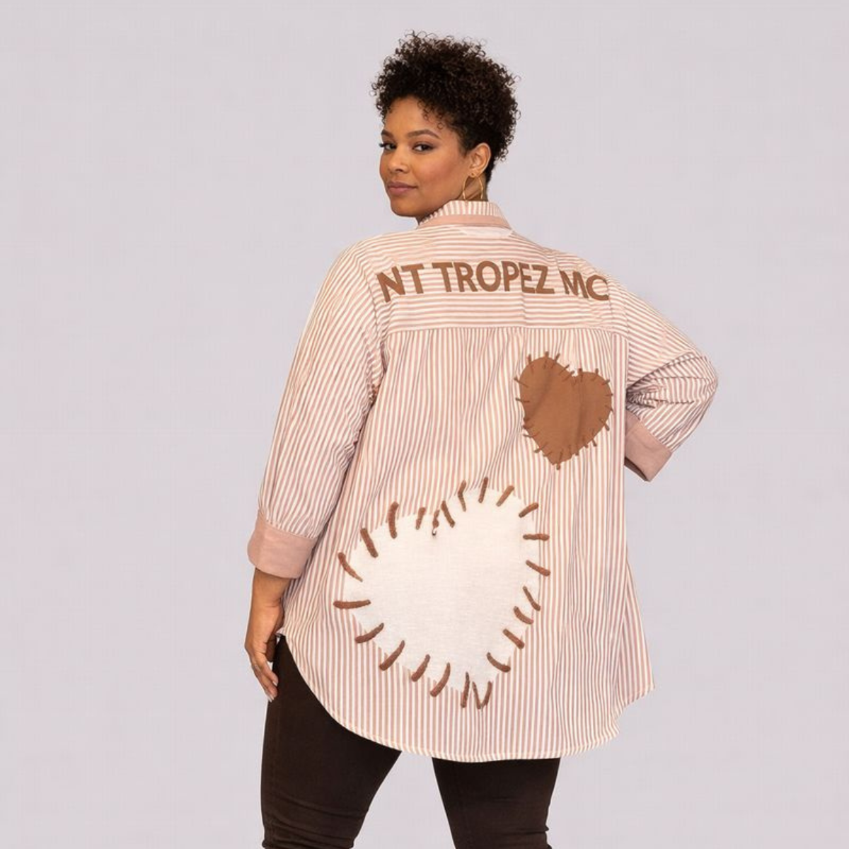 Dipped Hem Heart Motif Linen Mix Shirt