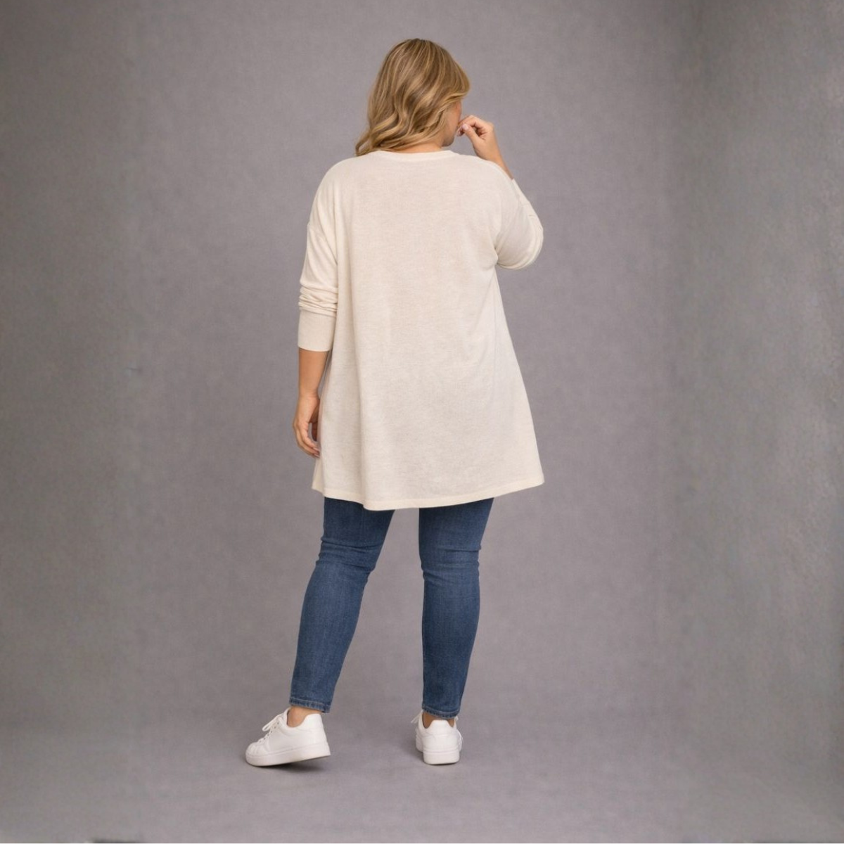 Cream Abstract Long Length Jumper